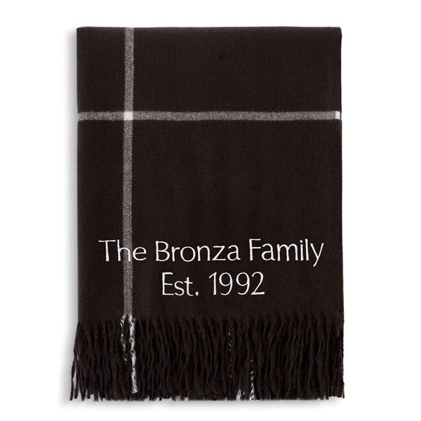 Embroidered Luxe Plaid Fringe Throw  - 56058