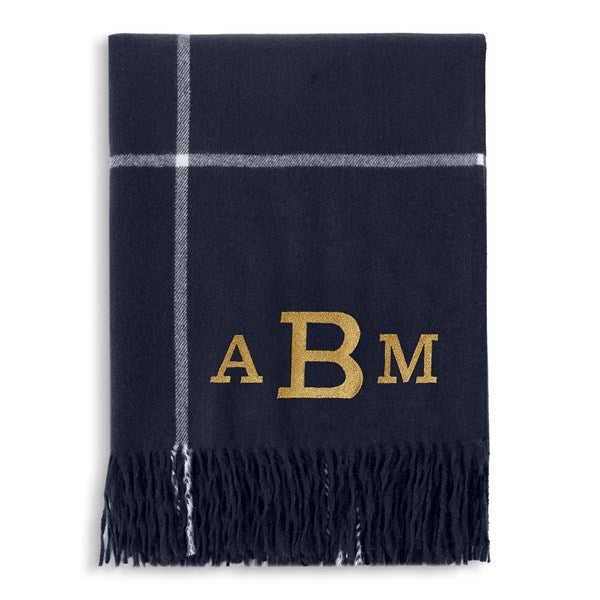 Embroidered Monogram Luxe Plaid Fringe Throw - 56059