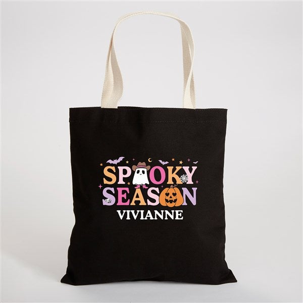 Kittenish Personalized Pinkoween Spooky Season Black Canvas Tote Bag - 56105