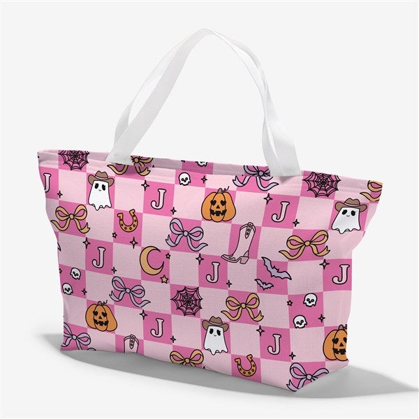 Kittenish Personalized Pinkoween Checked Tote Bag - 56106