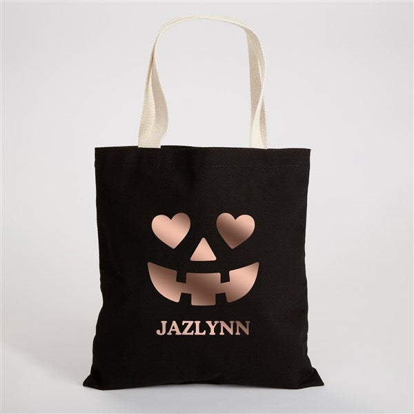 Kittenish Personalized Pinkoween Spooky Face Black Canvas Tote Bag - 56109