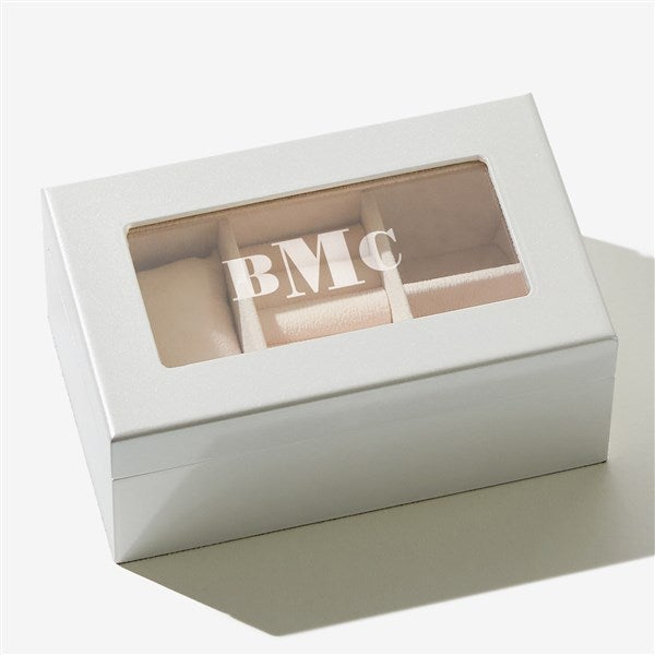 Pearl White Glass Top Personalized Jewelry Box  - 56348