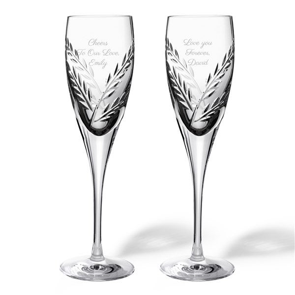 Custom Flute Instruments Leaves Engraved Vera Wang Crystal Leaf Flute Set