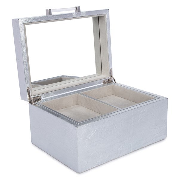 Silver Lacquer Athena Jewelry Box with Tray - 56434