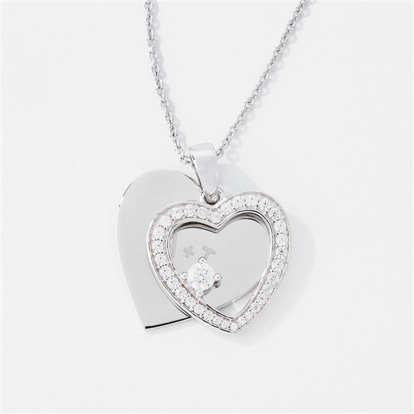 Engraved Sterling Silver Pave Heart Swing Necklace  - 56457
