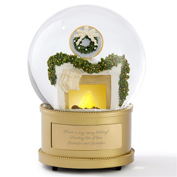 Engraved Fireplace Light Up Musical Snow Globe   - 56524