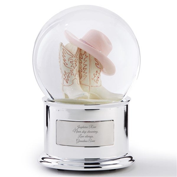 Engraved Kittenish Cowgirl Rotating Musical Snow Globe  - 56529