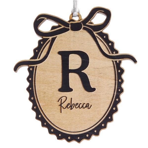 Kittenish Engraved Wood Bow Initial Ornament - 56578