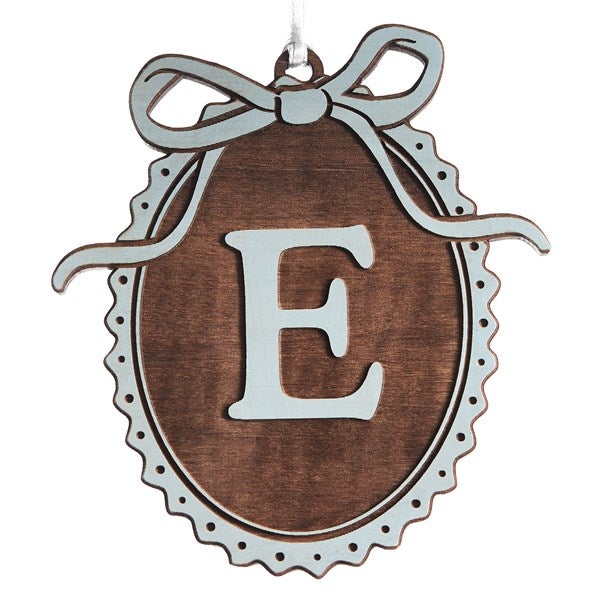 Kittenish Engraved Wood Bow Initial Ornament - 56578