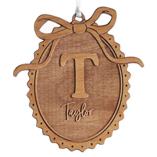 Kittenish Engraved Wood Bow Initial Ornament - 56578