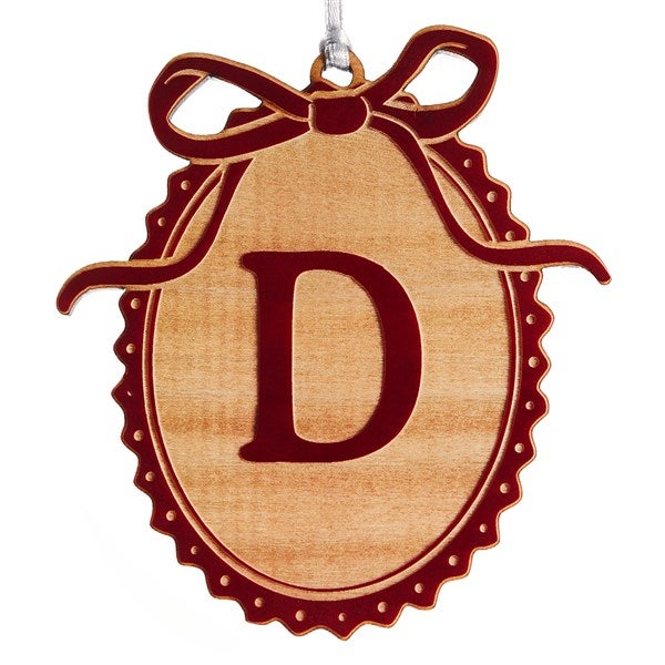 Kittenish Engraved Wood Bow Initial Ornament - 56578