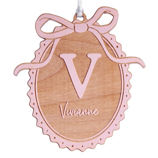 Kittenish Engraved Wood Bow Initial Ornament - 56578