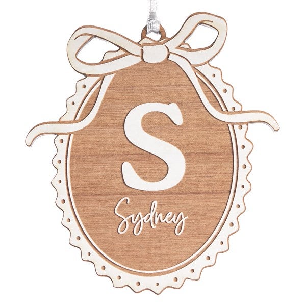 Kittenish Engraved Wood Bow Initial Ornament - 56578