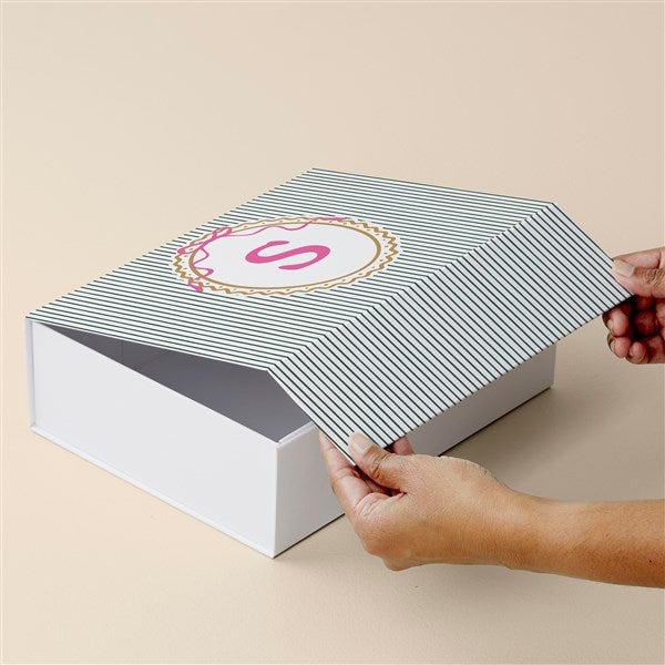 Kittenish Personalized Striped Initial Keepsake Boxes - 56579