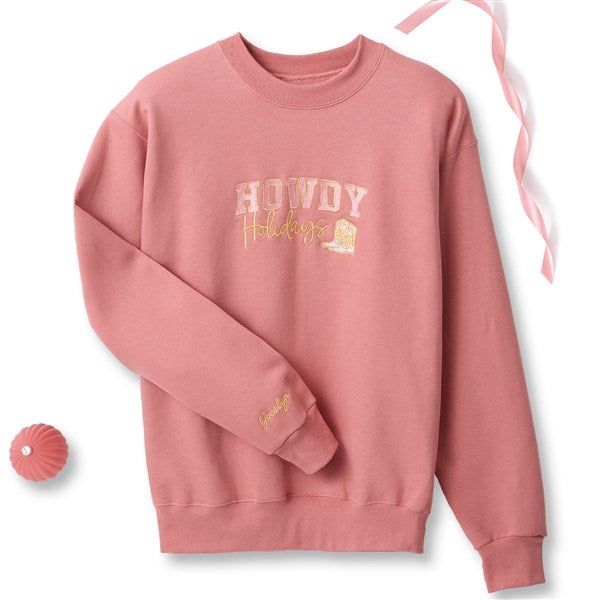 Kittenish Embroidered Howdy Holidays Sweatshirts - 56614