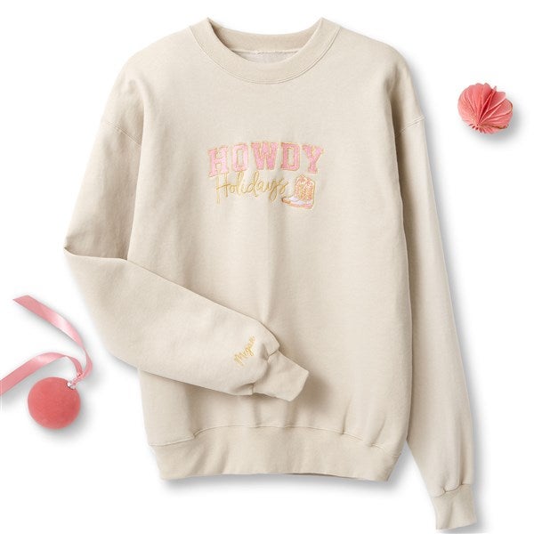 Kittenish Embroidered Howdy Holidays Sweatshirts - 56614