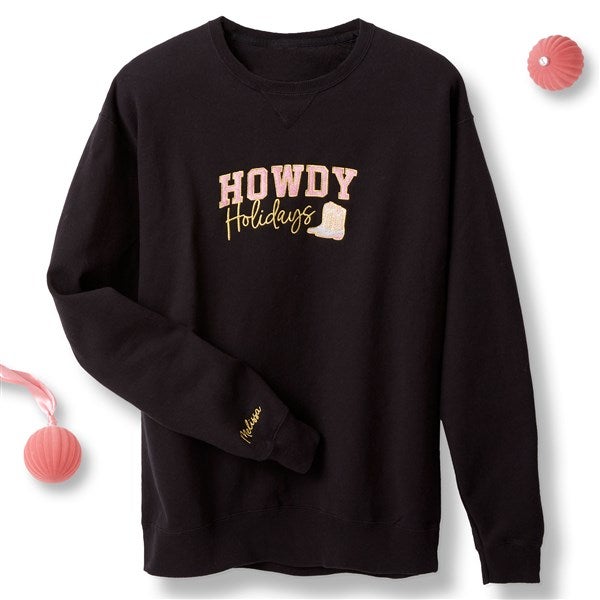 Kittenish Embroidered Howdy Holidays Sweatshirts - 56614
