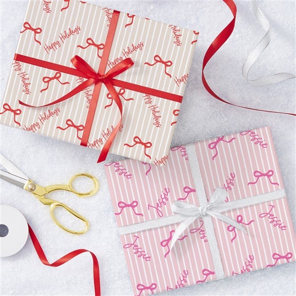 Kittenish Personalized Holiday Bows Wrapping Paper - 56616