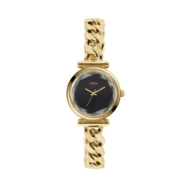 Engraved Fossil Carlie Gold with Black Dial Watch - 57055