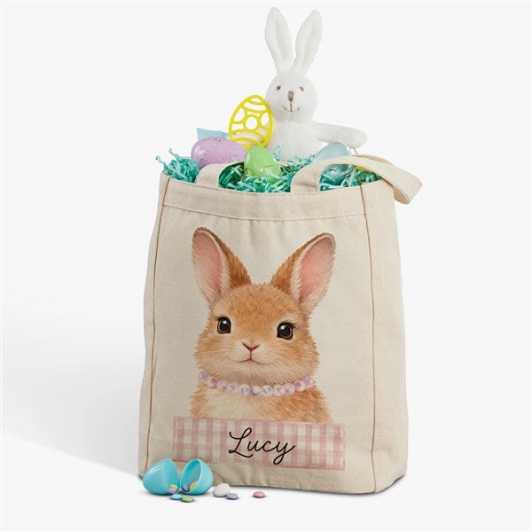 Storybook Girl Bunny Personalized Easter Canvas Tote Bag - 57342