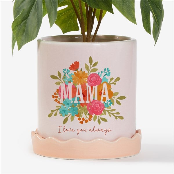 Sweet Blooms Personalized Pink Ceramic Flower Pot with Tray  - 57362