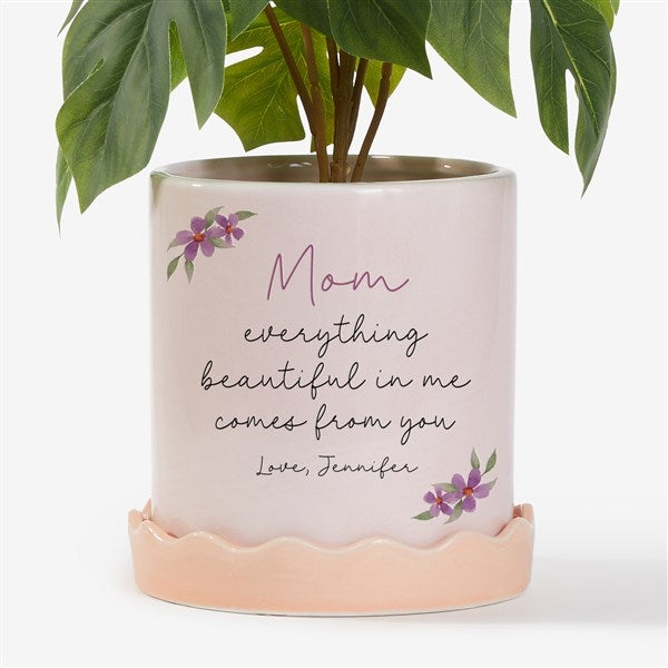 Everything Beautiful Personalized Pink Ceramic Flower Pot with Tray - 57364