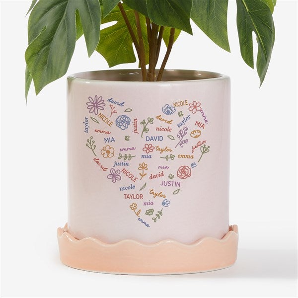 Blooming Heart Personalized Pink Ceramic Flower Pot with Tray  - 57367