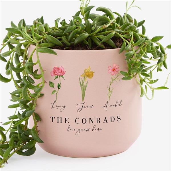 Birth Month Flower Personalized Pink Ceramic Planter  - 57591