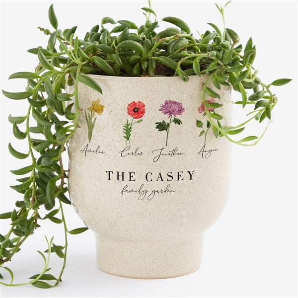 Birth Month Flower Personalized Pedestal Pot - Tan - 57594