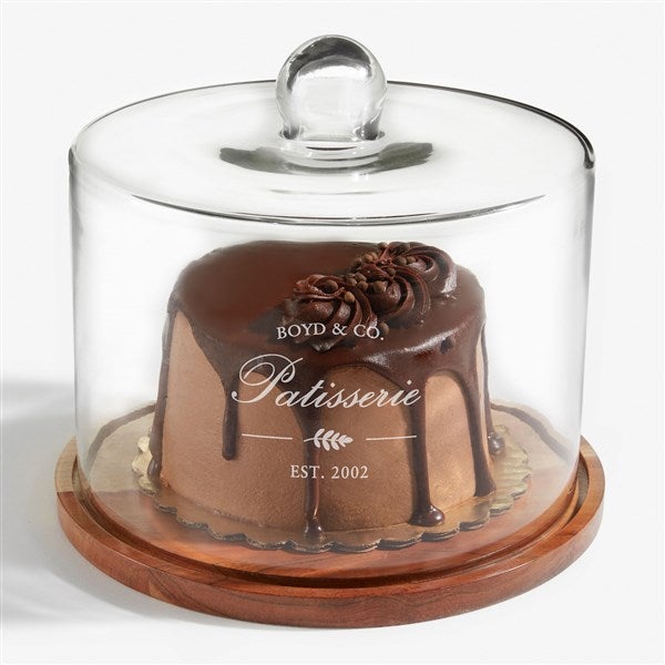 Engraved Cake Dome with Acacia Wood Base by Nikki Boyd - 58156