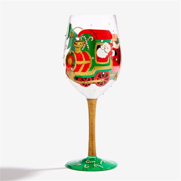Lolita Santa's Chuggin' Along Painted Wine Glass - 58732