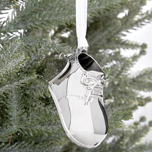 Engraved Silver Baby Bootie Metal Ornament