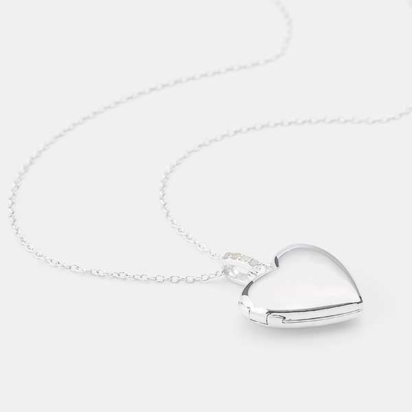 Engraved Sterling Silver Heart Locket with Diamonds Necklace