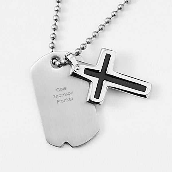 Children's Engraved Cross & Dog Tag Necklace