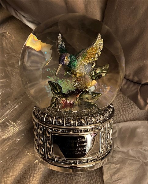 Hummingbird Jeweled Engraved Snow Globe