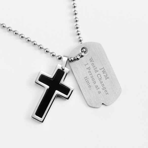 Engraved Black Cross Dog Tag for Him