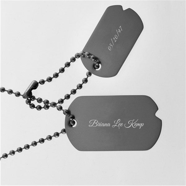 Brushed Gunmetal Engraved Double Dog Tag Necklace