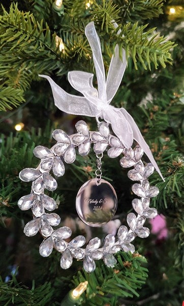 Engraved Jeweled Wreath Ornament