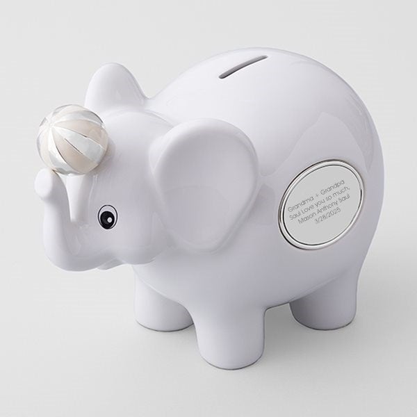 Engraved Ceramic Elephant Coin Bank