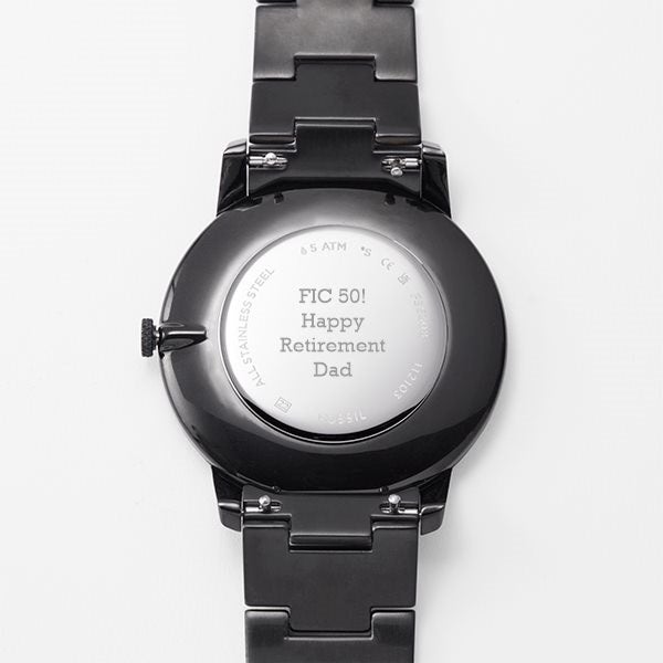 Engraved Fossil Black Minimalist Watch