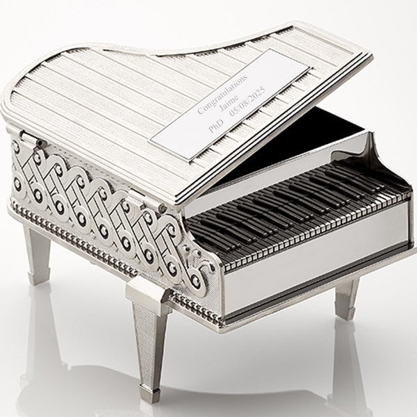 Engraved Silver Piano Musical Keepsake Box