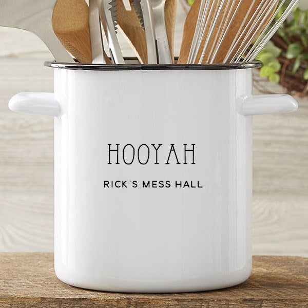 Personalized Ceramic Kitchen Utensil Holder - Monogrammed With Custom Text, Cork Bottom (Utensils Not Included)