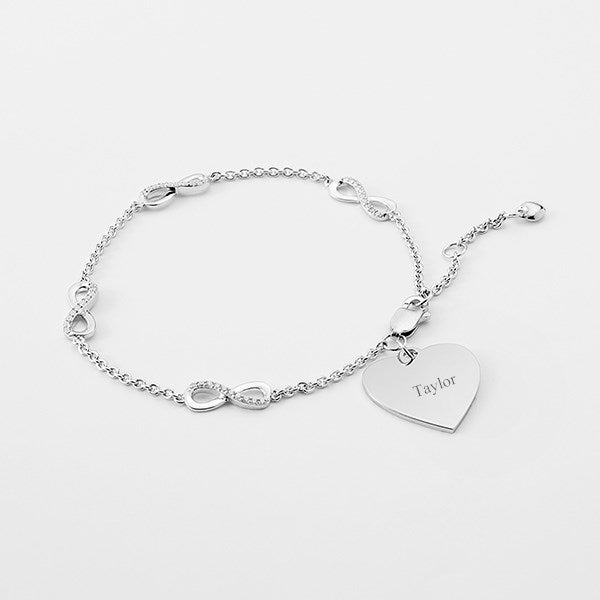 Bracciale Infinity Praymos Con Ciondolo Cuore E Pietra Portafortuna In Argento 925 - Catena Regolabile, Gioiello Regalo Per Donna, Moglie, Mamma