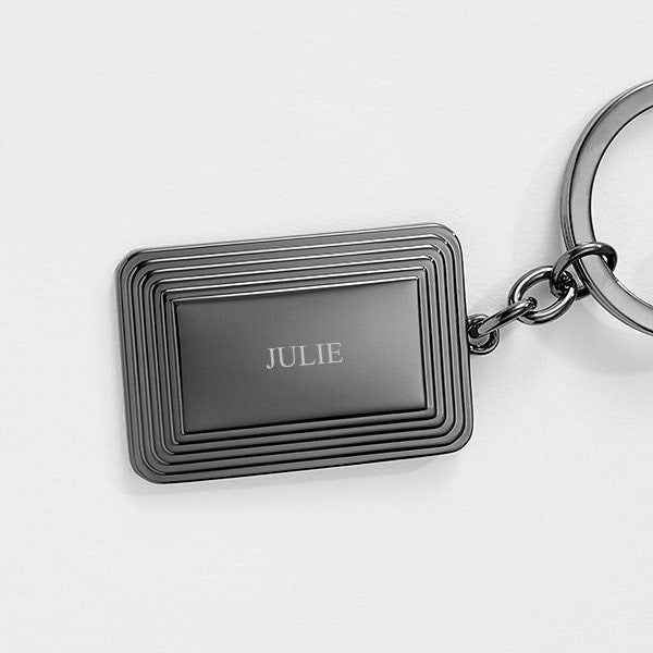Engraved Gunmetal Stepped Edge Keychain