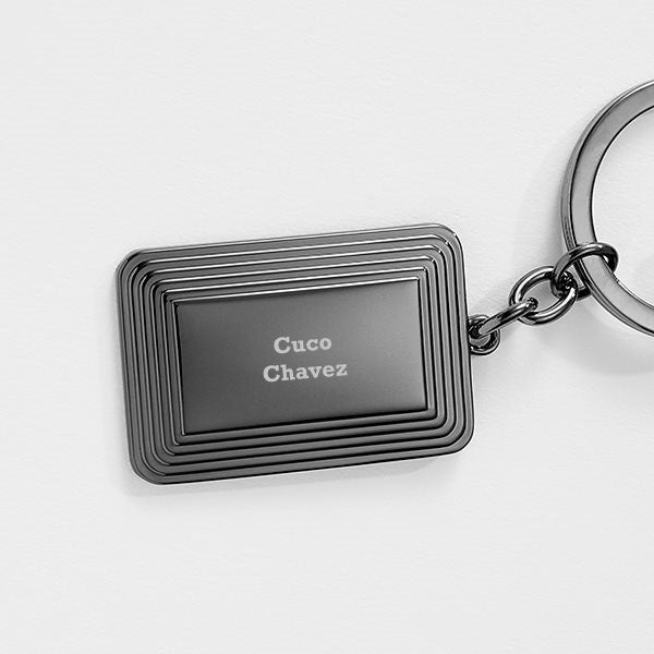 Engraved Gunmetal Stepped Edge Keychain