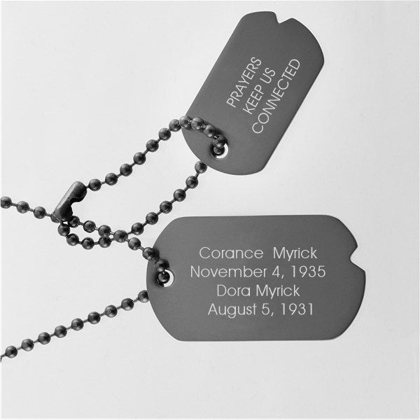 Brushed Gunmetal Engraved Double Dog Tag Necklace