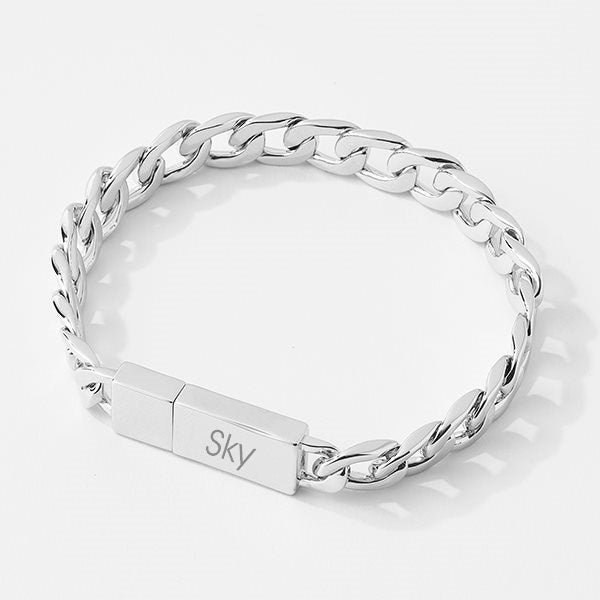 Engraved Monogram Sterling Silver Chain ID Bracelet