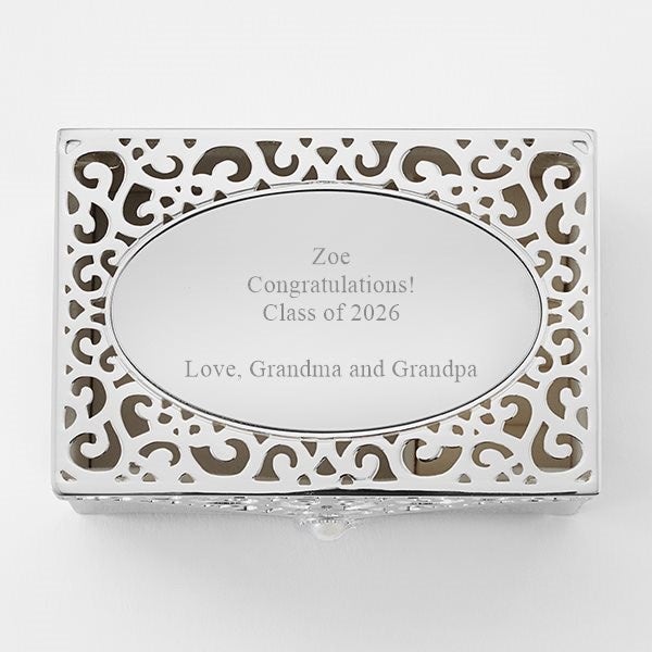 Engraved Silver Scroll Rectangle Keepsake Box