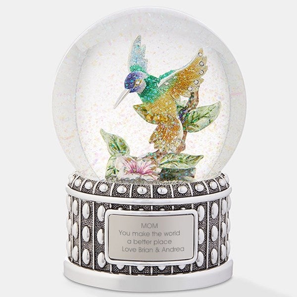 Engraved Jeweled Hummingbird Snow Globe