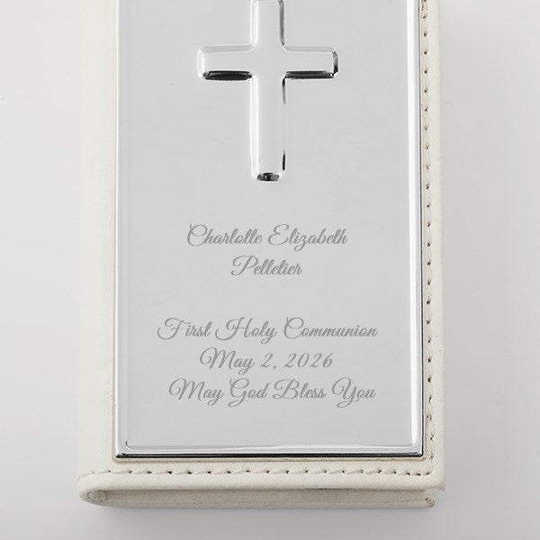 First Communion Engraved White Rosary and Keepsake Box